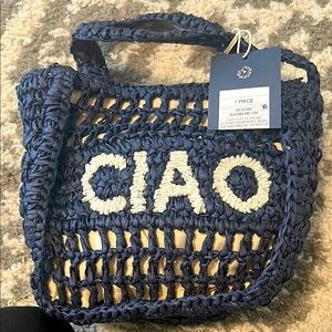 Navy Blue Ciao Straw Tote / Crossbody Bag